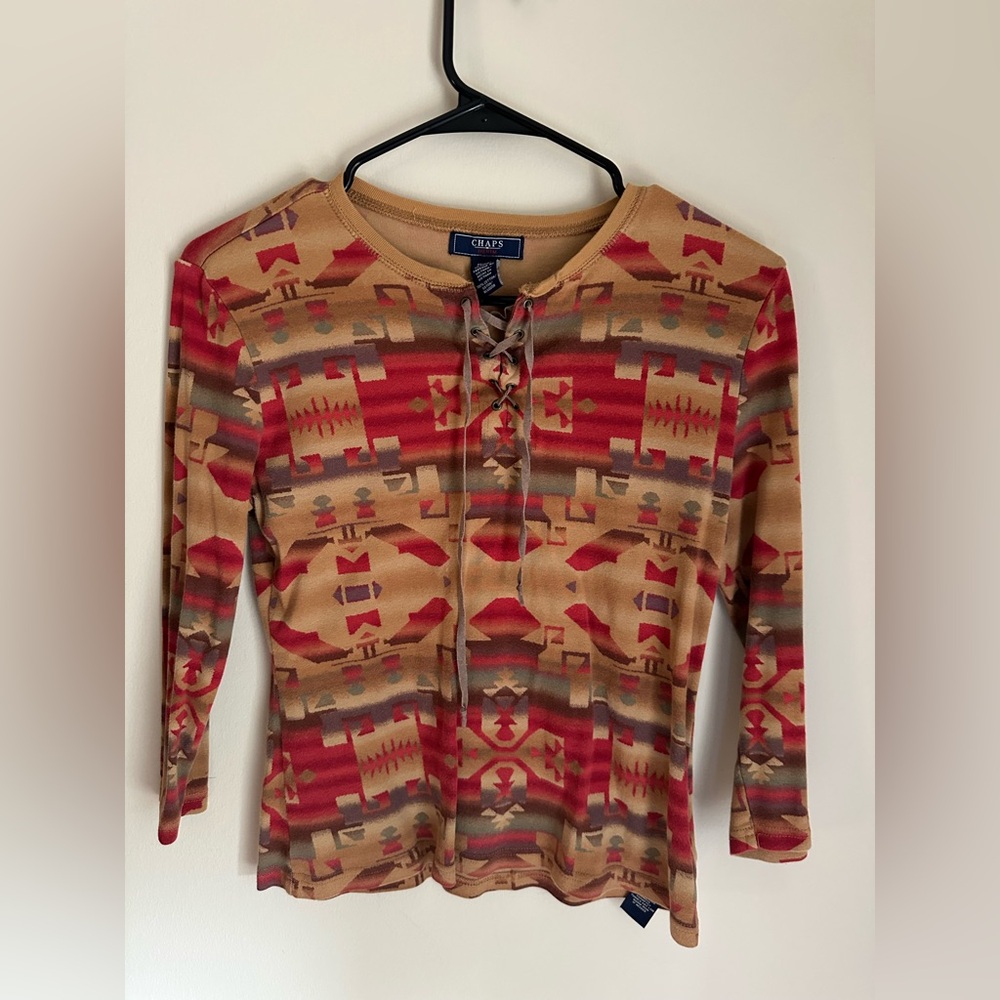Vintage 90s Aztec 3/4 Sleeve T-Shirt Womens Size M by Chaps Denim